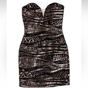 La Femme Strapless Sweetheart corset mini dress black and gold NEW